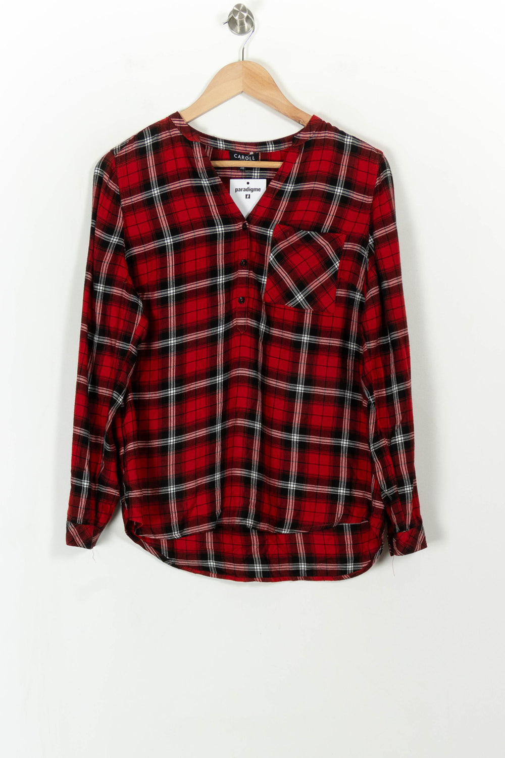 Chemise à Carreaux Bordeaux et Noire - Taille M/38 de la marque Caroll | PARAD108001 - Vendu par Paradigme - Image 2