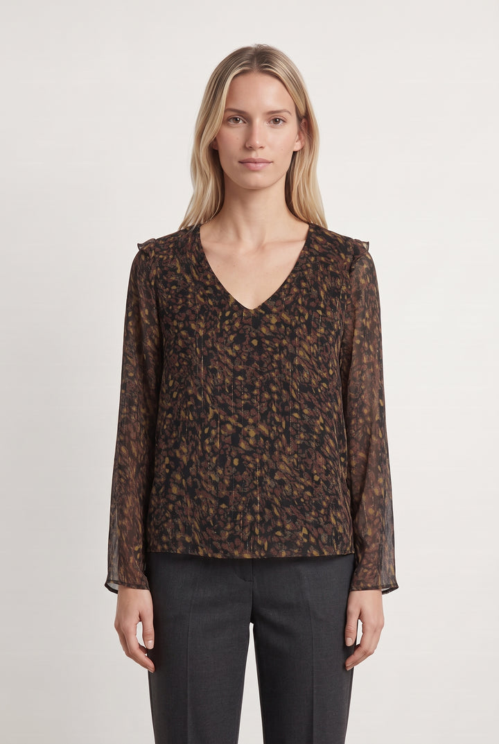 Blouse Marron et Noire - Taille M/38 de la marque Sud express | PARAD108012 - Vendu par Paradigme - Image 1