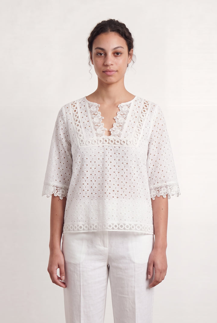 Blouse Brodée Blanche - Taille L/40 de la marque Gerard Darel | PARAD108078 - Vendu par Paradigme - Image 1