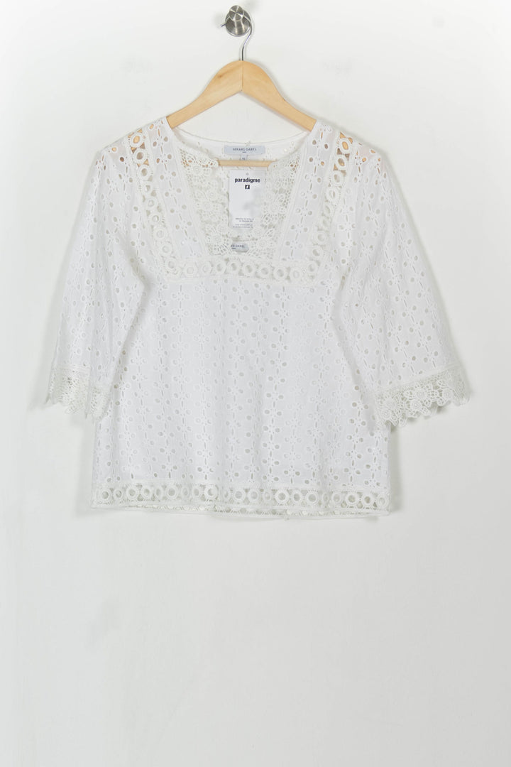 Blouse Brodée Blanche - Taille L/40 de la marque Gerard Darel | PARAD108078 - Vendu par Paradigme - Image 2