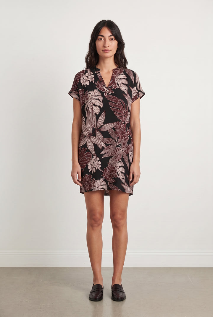 Robe Fleurie Noire et Bordeaux - Taille M/38 de la marque La Fée Maraboutée | PARAD108234 - Vendu par Paradigme - Image 1