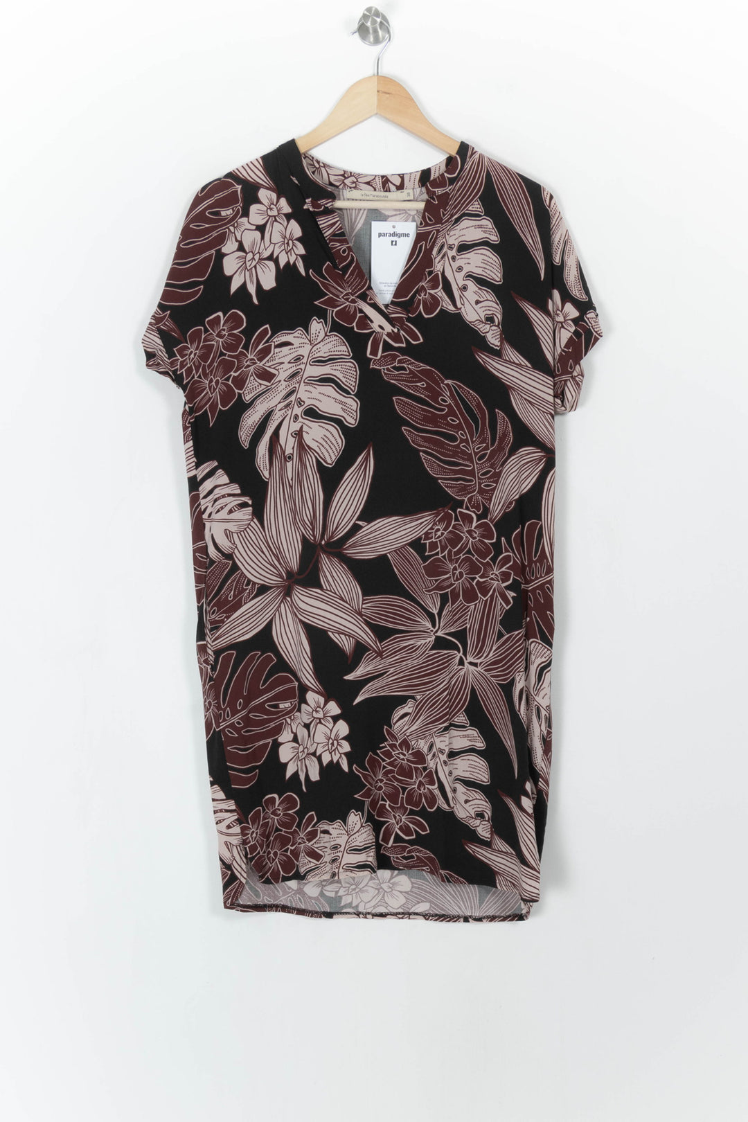 Robe Fleurie Noire et Bordeaux - Taille M/38 de la marque La Fée Maraboutée | PARAD108234 - Vendu par Paradigme - Image 2