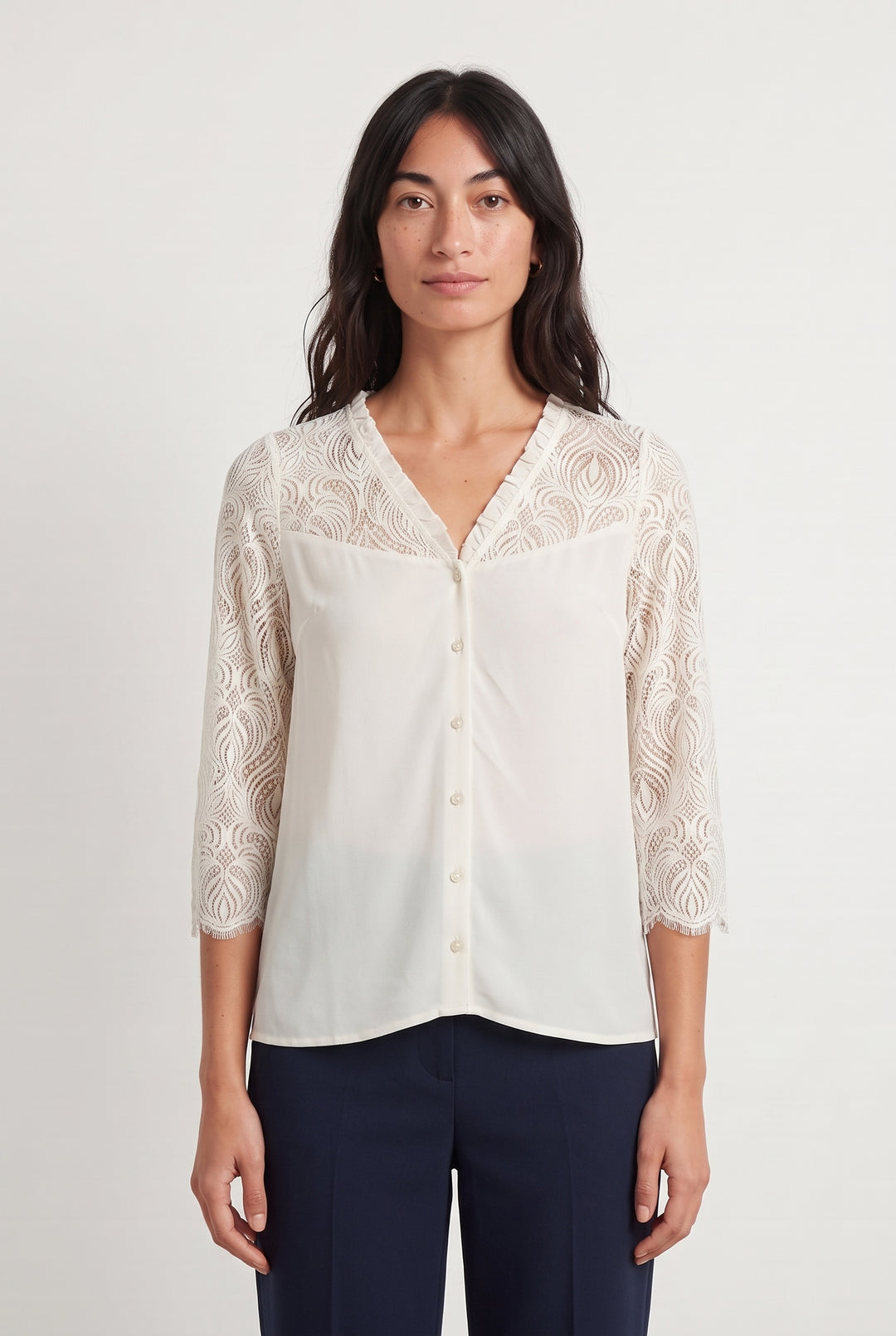Blouse Dentelle Beige - Taille XS/34 de la marque Sézane | PARAD108242 - Vendu par Paradigme - Image 1