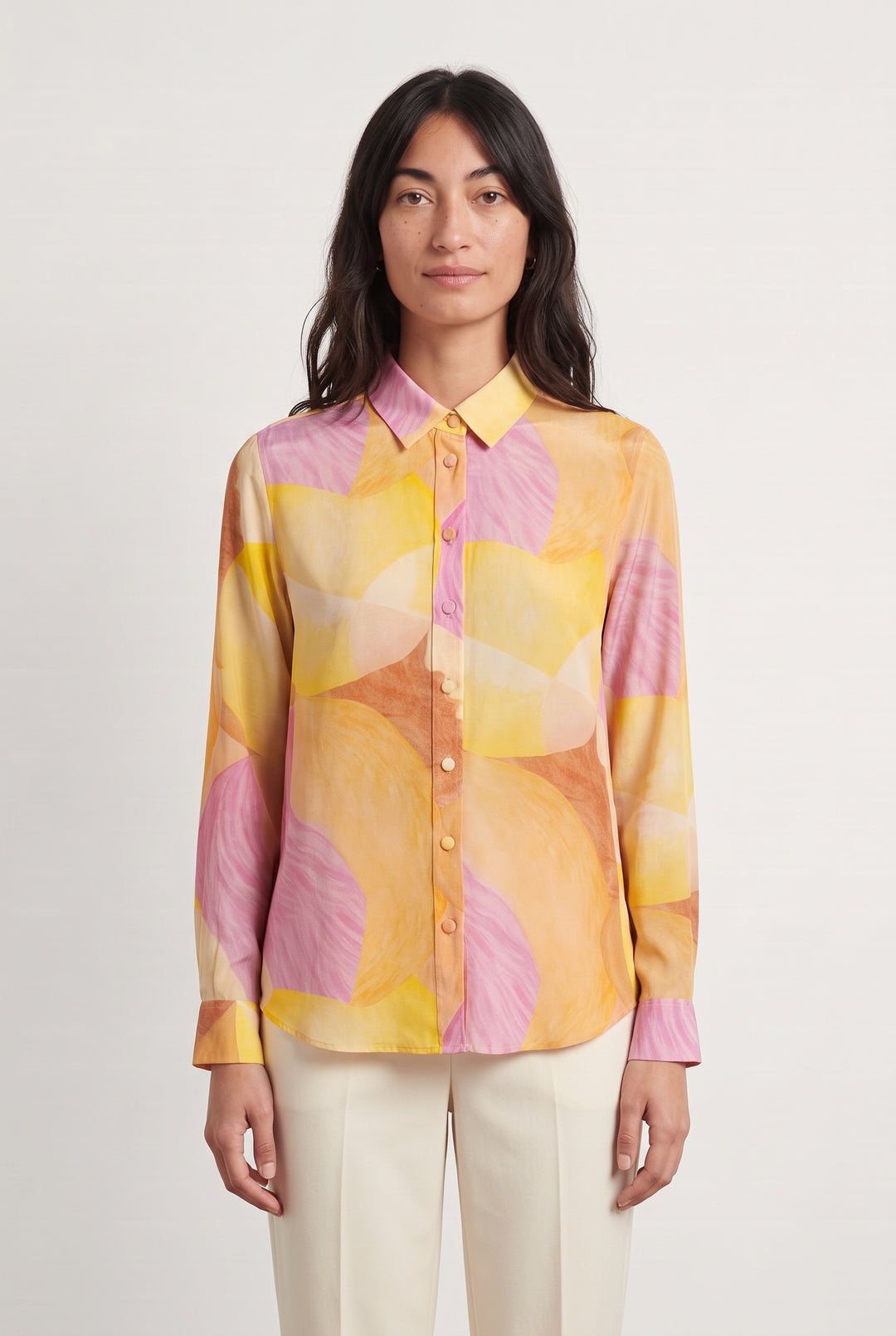 Chemise en soie rose et jaune - Taille XS/34 de la marque Soi Paris | PARAD108287 - Vendu par Paradigme - Image 1