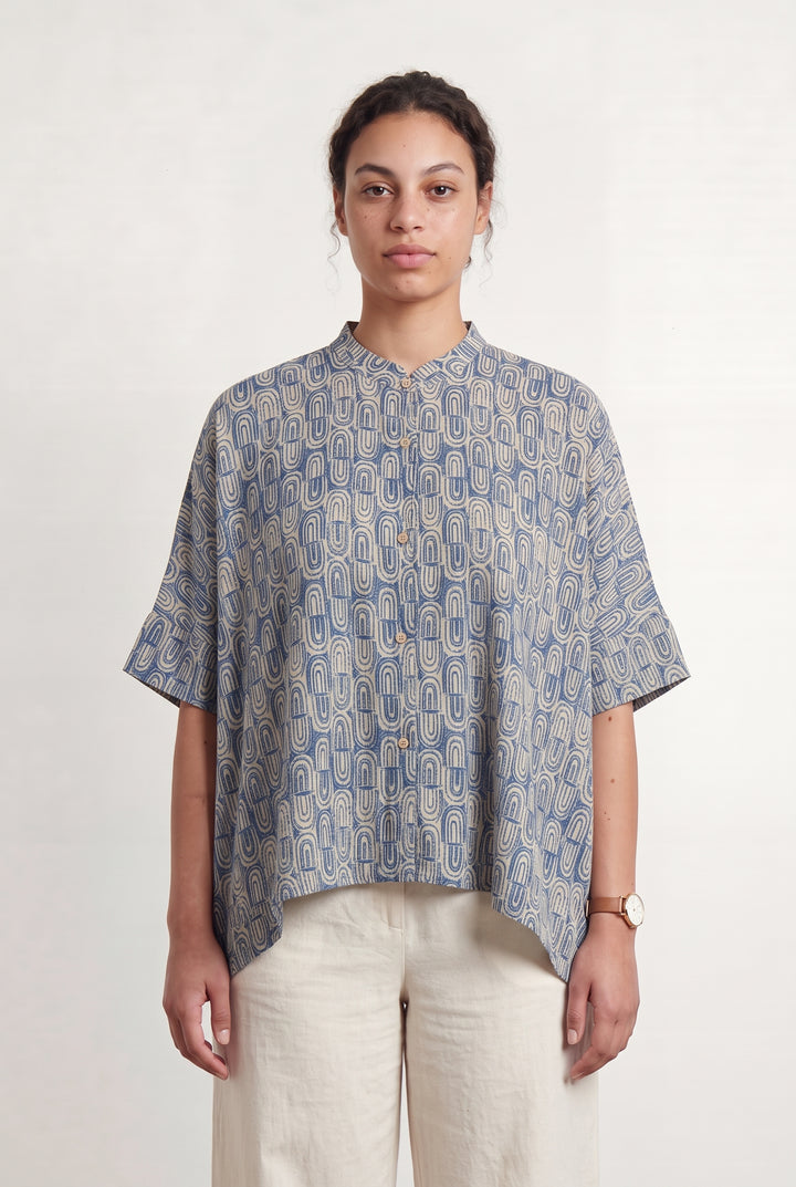 Blouse Bleue et Beige - Taille L/40 de la marque Indies | PARAD108292 - Vendu par Paradigme - Image 1