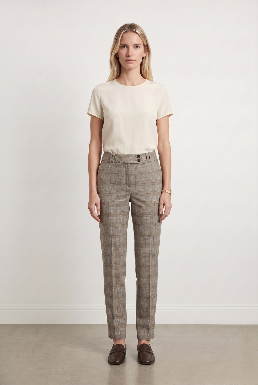 Pantalon Carreaux Beige - Taille M/38 de la marque Caroll | PARAD108658 - Vendu par Paradigme - Image 1