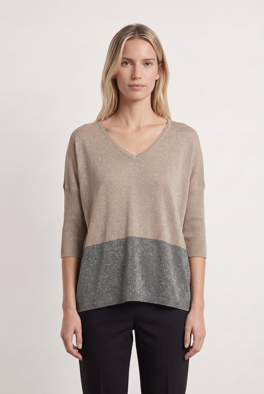 Pull Beige et Gris - Taille XS/34 de la marque La Fée Maraboutée | PARAD108704 - Vendu par Paradigme - Image 1