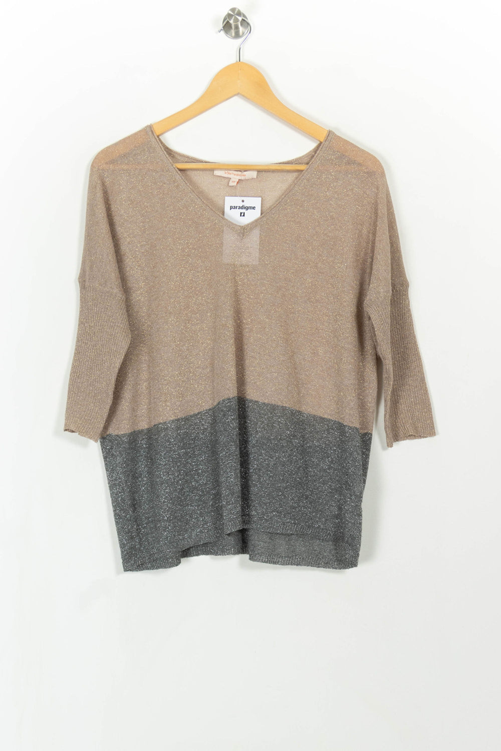Pull Beige et Gris - Taille XS/34 de la marque La Fée Maraboutée | PARAD108704 - Vendu par Paradigme - Image 2