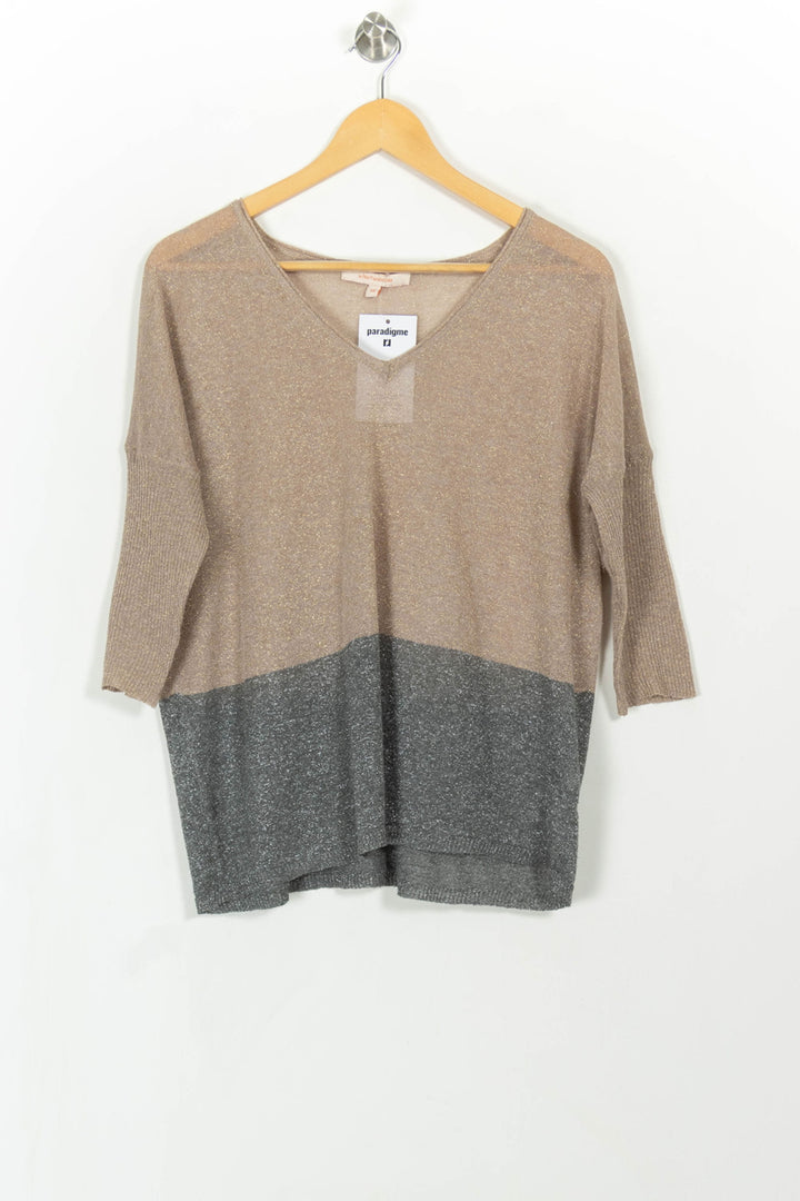 Pull Beige et Gris - Taille XS/34 de la marque La Fée Maraboutée | PARAD108704 - Vendu par Paradigme - Image 2