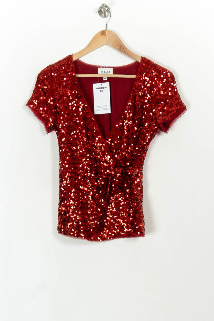 Robe Pailletée Rouge - Taille XS/34 de la marque Sézane | PARAD108736 - Vendu par Paradigme - Image 2