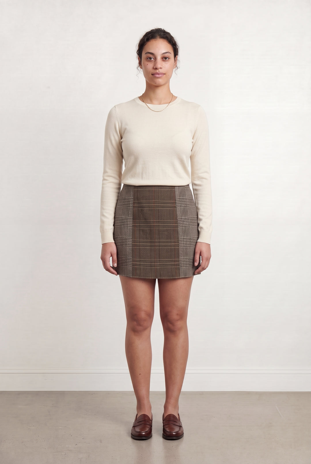 Jupe Écossaise Beige et Marron - Taille L/40 de la marque Sandro | PARAD108741 - Vendu par Paradigme - Image 1