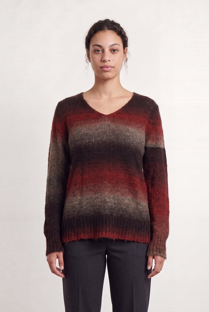 Pull Marron et Rouge - Taille L/40 de la marque La Fée Maraboutée | PARAD108822 - Vendu par Paradigme - Image 1