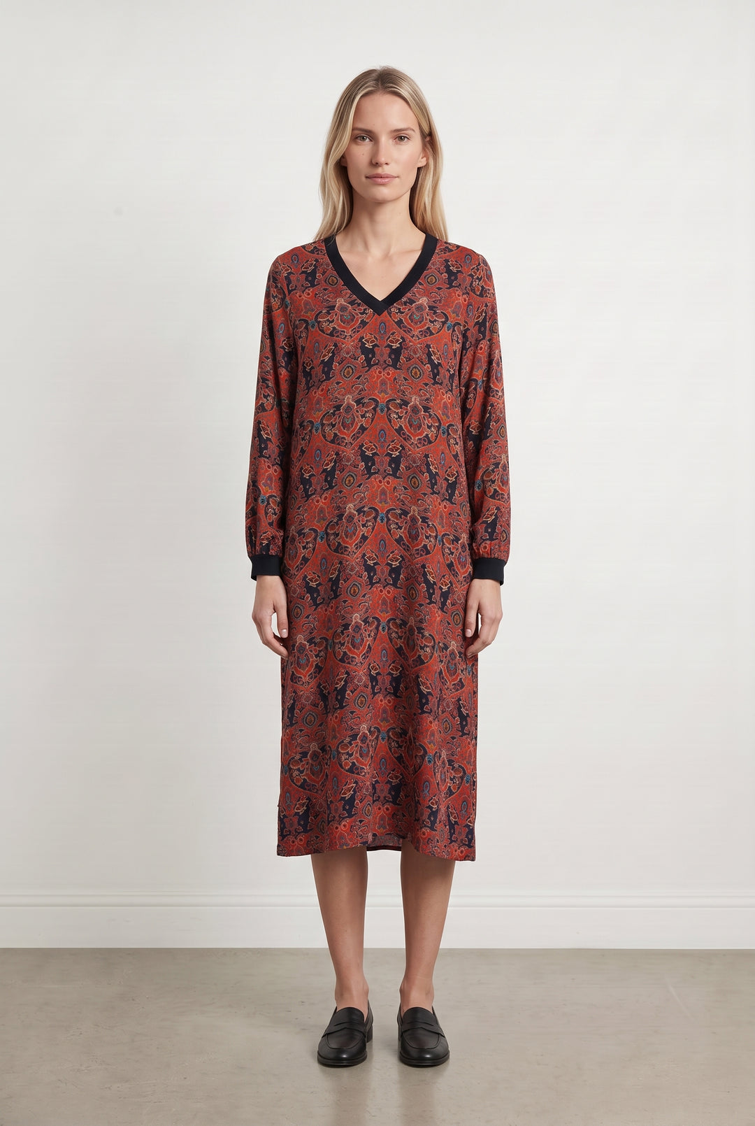 Robe Droite Bordeaux et Bleu Marine - Taille S/36 de la marque La Fée Maraboutée | PARAD110730 - Vendu par Paradigme - Image 1