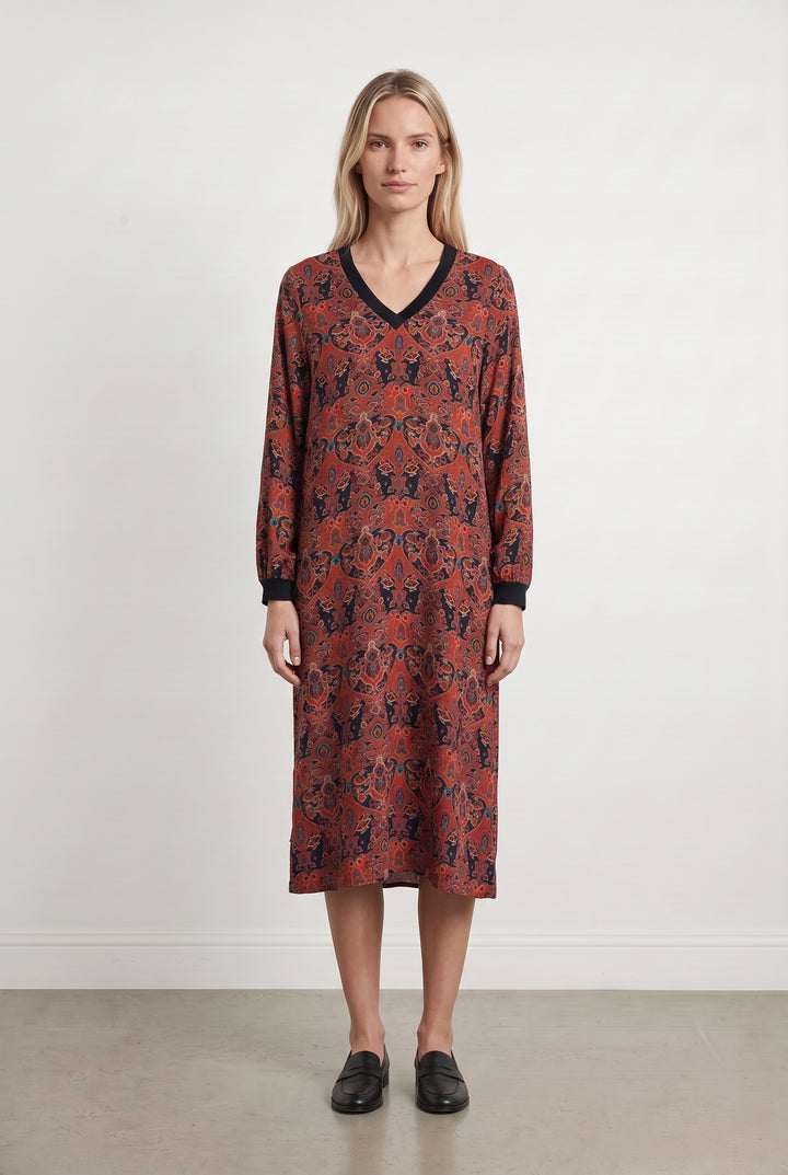 Robe Droite Bordeaux et Bleu Marine - Taille S/36 de la marque La Fée Maraboutée | PARAD110730 - Vendu par Paradigme - Image 1