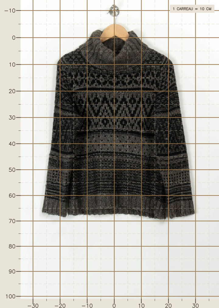 Pull Col Roulé Noir et Gris - Taille M/38 de la marque Caroll | PARAD110757 - Vendu par Paradigme - Image 4