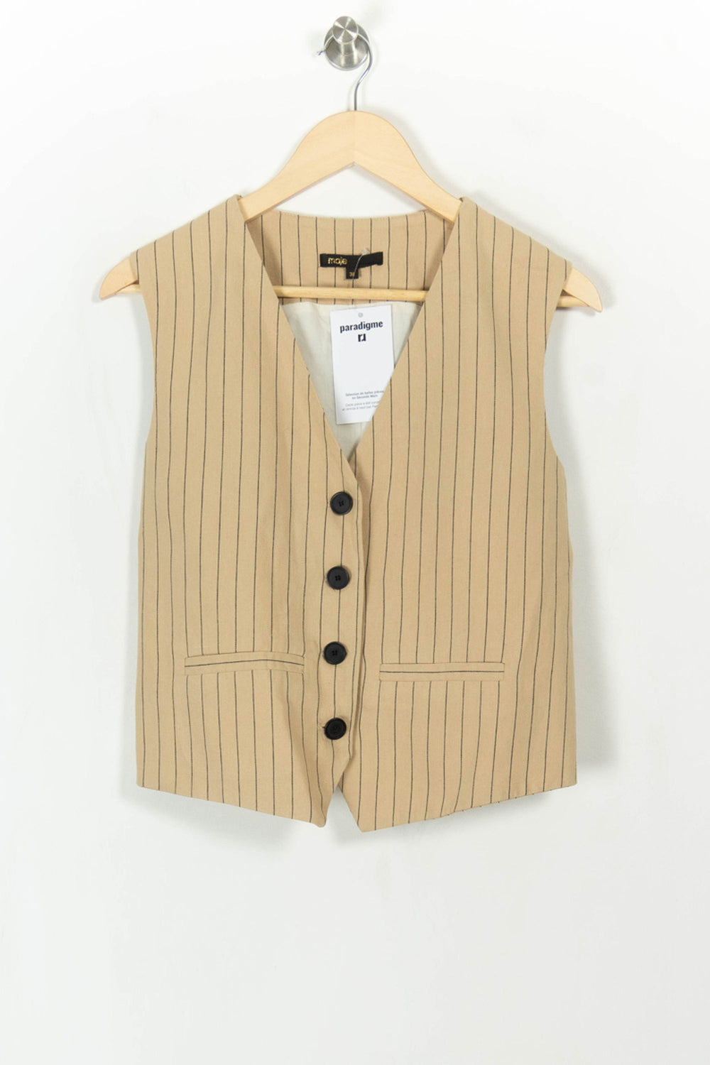 Gilet Beige à Rayures Noires - Taille M/38 de la marque Maje | PARAD110790 - Vendu par Paradigme - Image 2