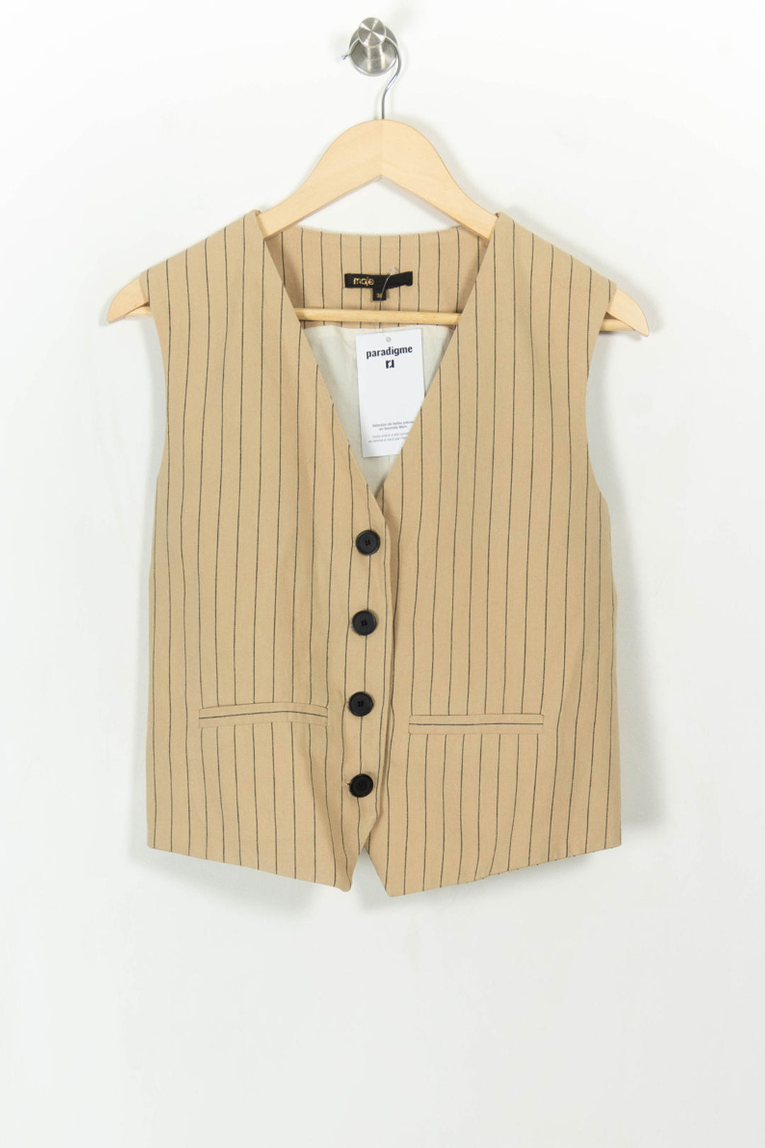 Gilet Beige à Rayures Noires - Taille M/38 de la marque Maje | PARAD110790 - Vendu par Paradigme - Image 2