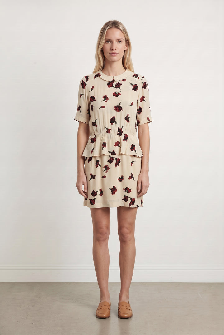 Robe Fleurie Beige et Bordeaux - Taille S/36 de la marque Ganni | PARAD111109 - Vendu par Paradigme - Image 1