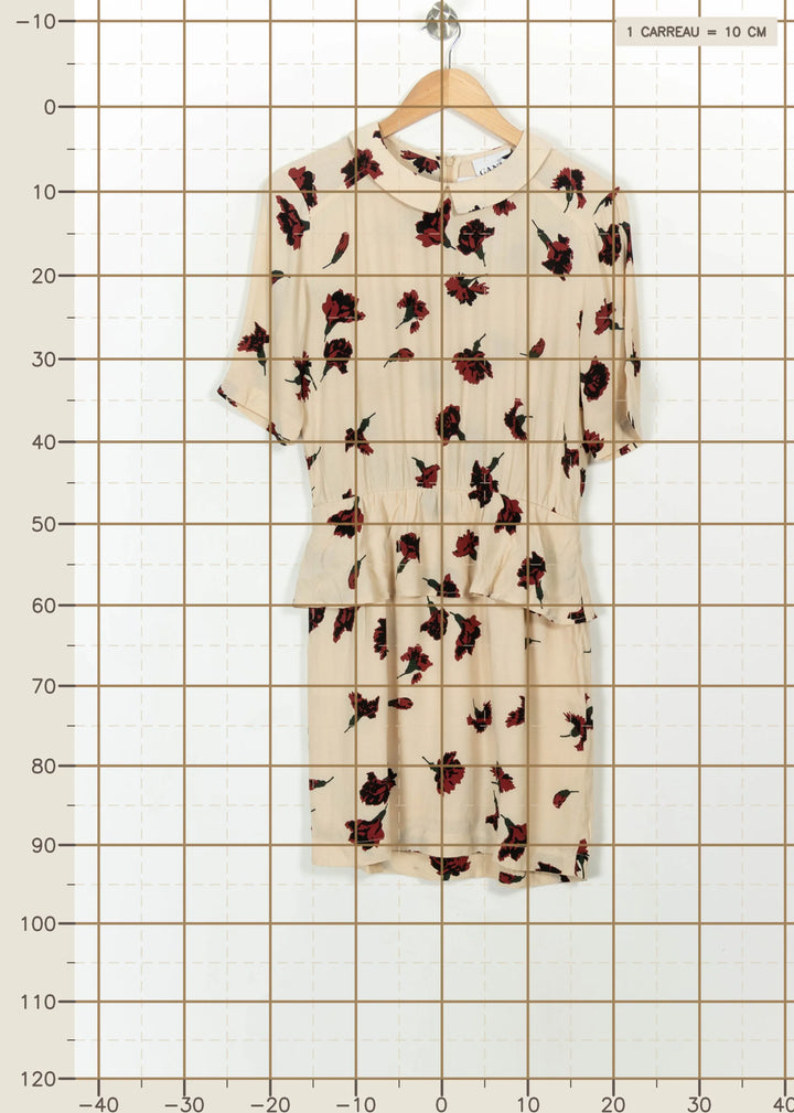 Robe Fleurie Beige et Bordeaux - Taille S/36 de la marque Ganni | PARAD111109 - Vendu par Paradigme - Image 4