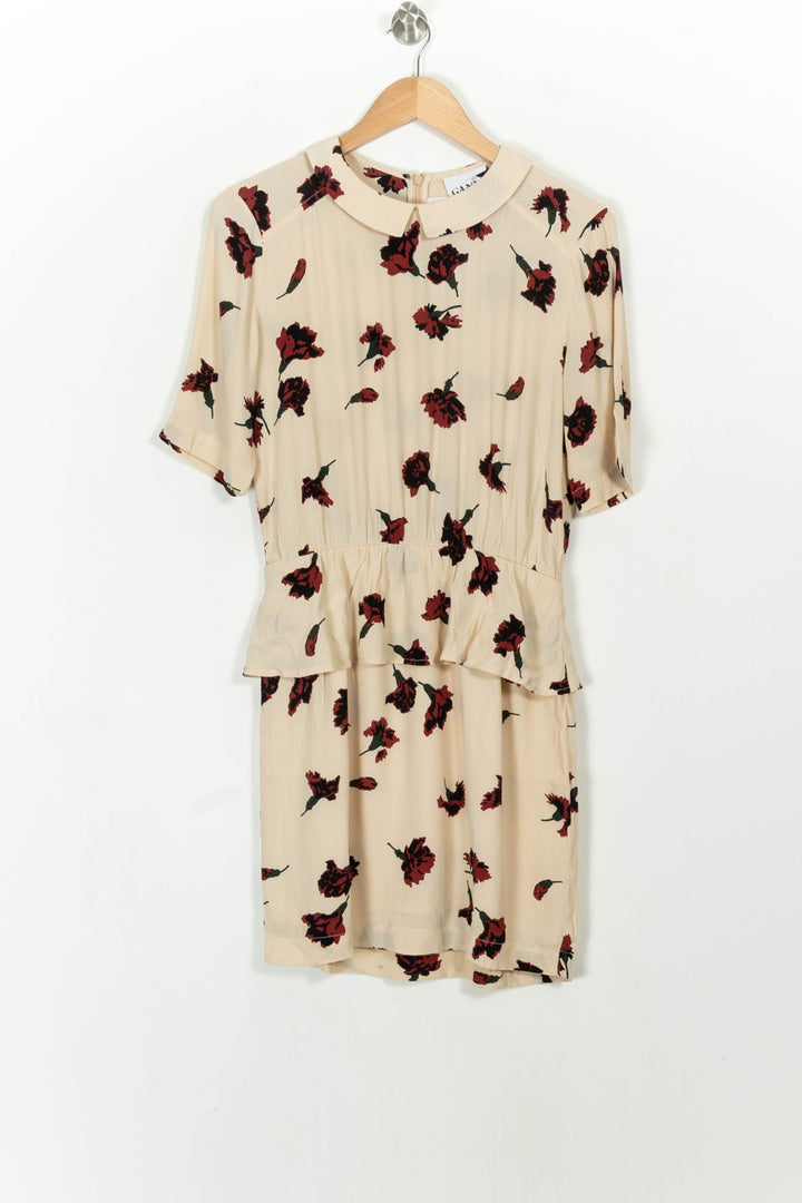 Robe Fleurie Beige et Bordeaux - Taille S/36 de la marque Ganni | PARAD111109 - Vendu par Paradigme - Image 2