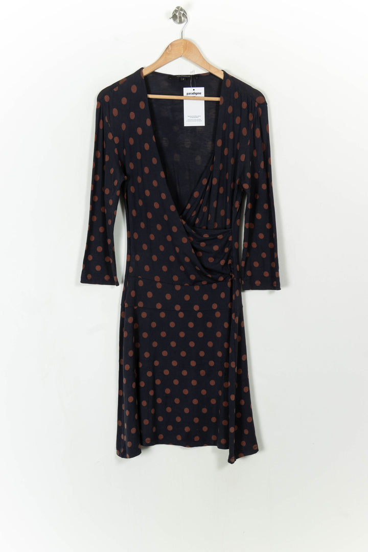 Robe Cache-Cœur Bleue et Marron - Taille M/38 de la marque La Fée Maraboutée | PARAD112018 - Vendu par Paradigme - Image 2