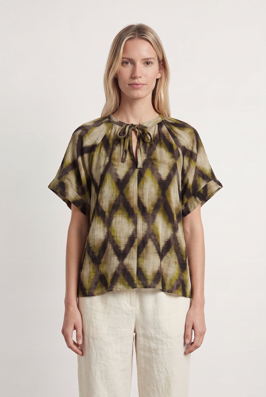 Blouse Verte et Marron - Taille S/36 de la marque La Fée Maraboutée | PARAD112503 - Vendu par Paradigme - Image 1