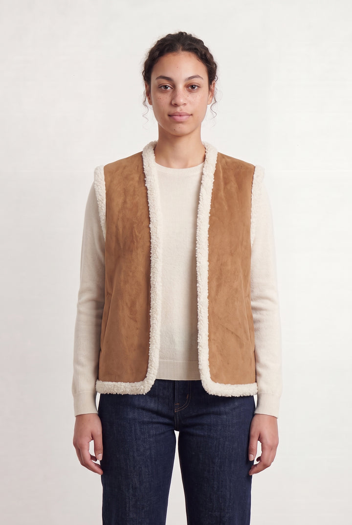 Gilet Sans Manches Beige et Écru - Taille L/40 de la marque Garance Paris | PARAD112579 - Vendu par Paradigme - Image 1