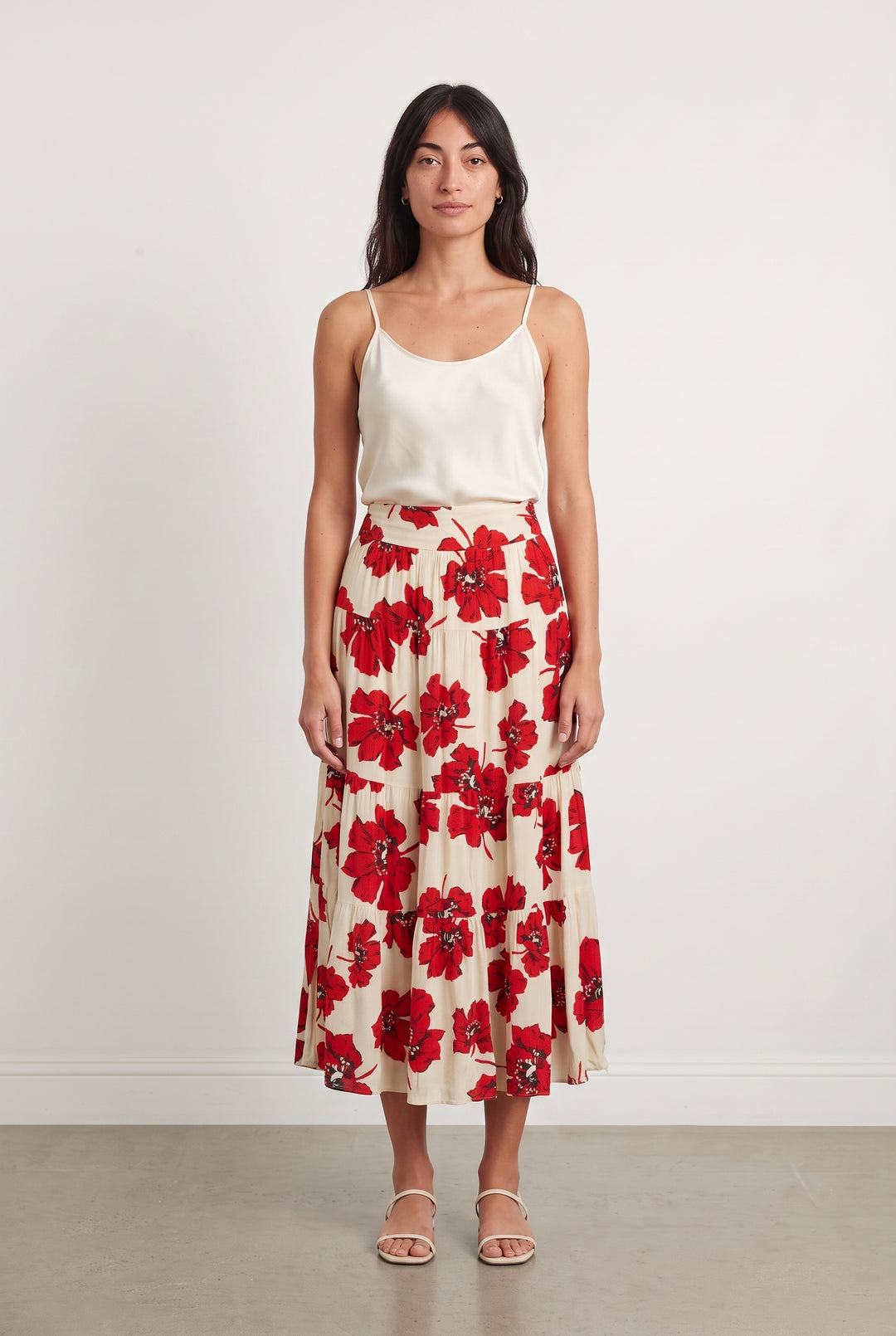 Jupe Midi Écrue et Rouge - Taille S/36 de la marque ba&amp;sh | PARAD113450 - Vendu par Paradigme - Image 1