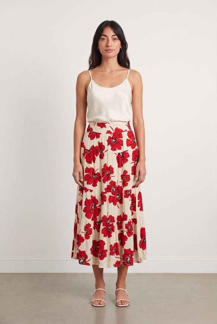 Jupe Midi Écrue et Rouge - Taille S/36 de la marque ba&amp;sh | PARAD113450 - Vendu par Paradigme - Image 1