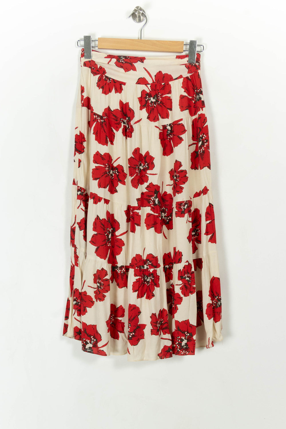 Jupe Midi Écrue et Rouge - Taille S/36 de la marque ba&sh | PARAD113450 - Vendu par Paradigme - Image 2