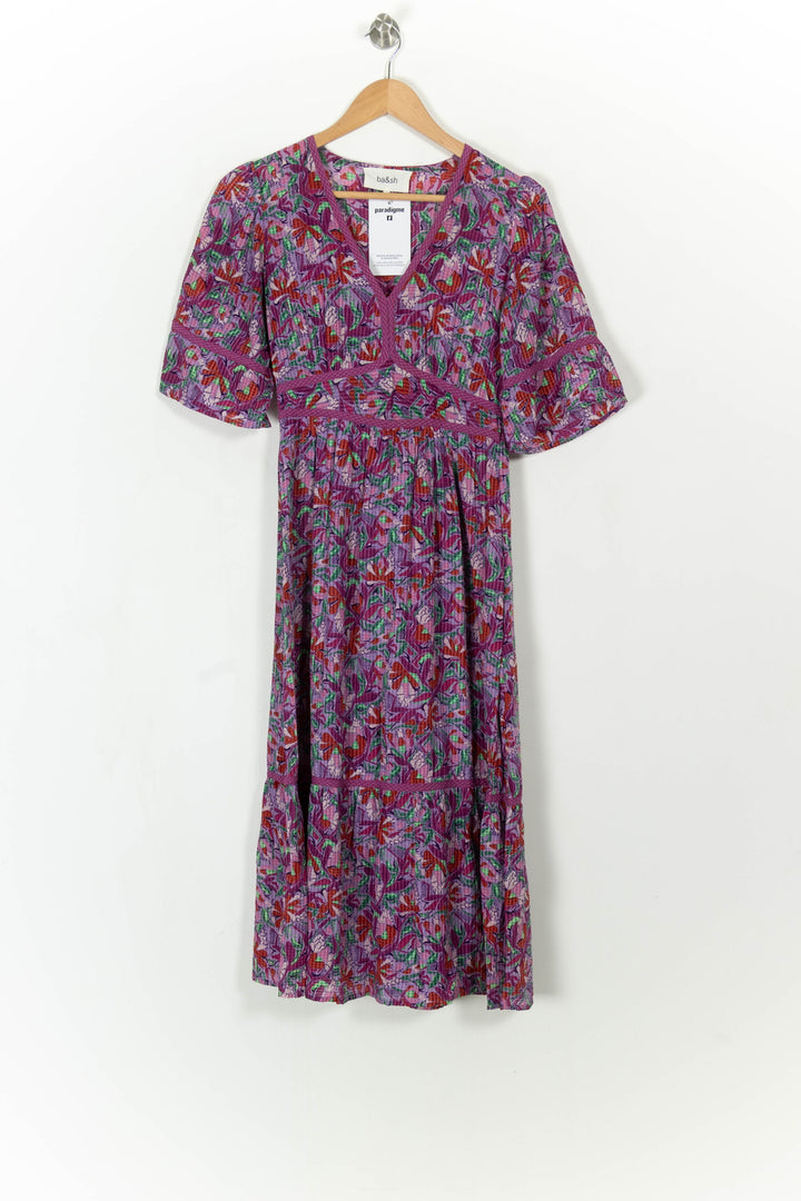 Robe Midi Violette et Rouge - Taille XS/34 de la marque ba&amp;sh | PARAD113452 - Vendu par Paradigme - Image 2