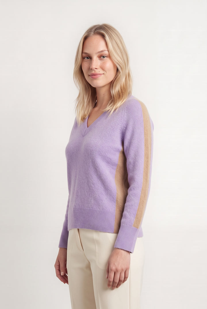 Pull Col V Violet et Beige - Taille L/40 de la marque From Future | PARAD113481 - Vendu par Paradigme - Image 1