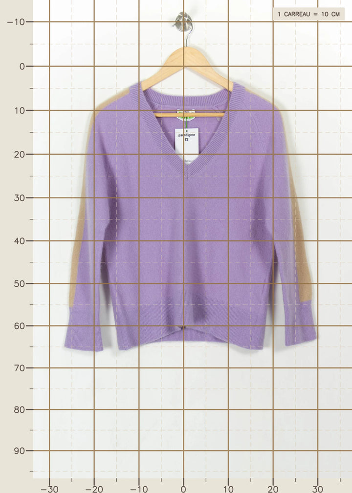 Pull Col V Violet et Beige - Taille L/40 de la marque From Future | PARAD113481 - Vendu par Paradigme - Image 4