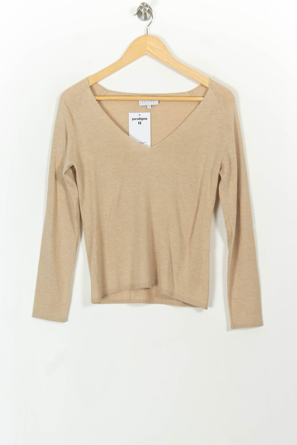 Pull Col V Beige - Taille S/36 de la marque Kujten | PARAD113655 - Vendu par Paradigme - Image 2
