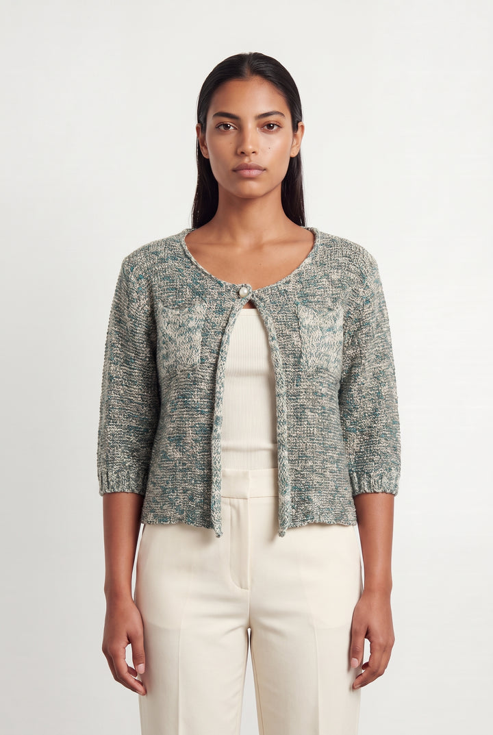 Gilet Vert et Beige - Taille L/40 de la marque La Fée Maraboutée | PARAD113671 - Vendu par Paradigme - Image 1