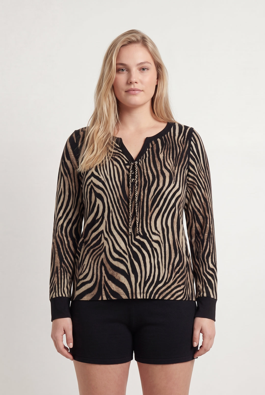 Tee-shirt Manches Longues Noir et Beige - Taille XL/42 de la marque Indies | PARAD113740 - Vendu par Paradigme - Image 1