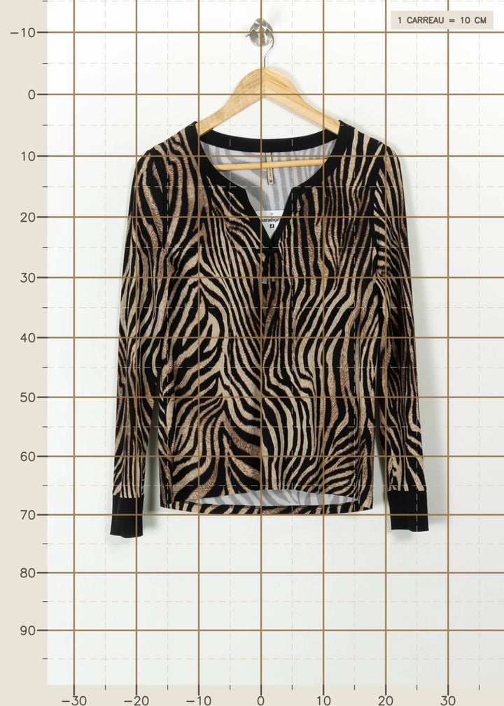 Tee-shirt Manches Longues Noir et Beige - Taille XL/42 de la marque Indies | PARAD113740 - Vendu par Paradigme - Image 4