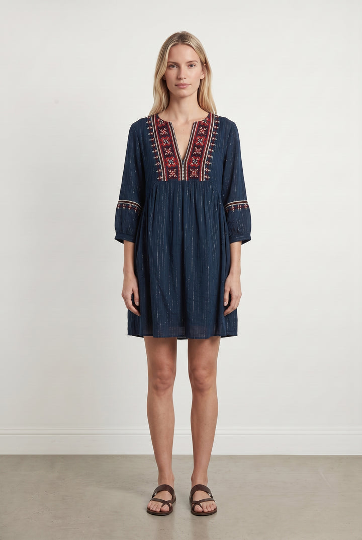 Robe brodée bleue et rouge - Taille S/36 de la marque ba&amp;sh | PARAD113753 - Vendu par Paradigme - Image 1