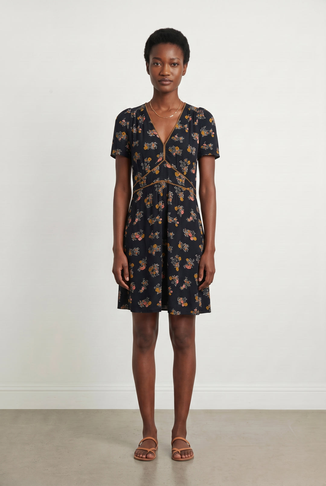 Robe Fleurie Noire et Jaune - Taille M/38 de la marque Sessùn | PARAD113765 - Vendu par Paradigme - Image 1