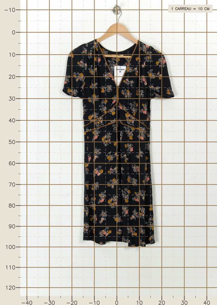Robe Fleurie Noire et Jaune - Taille M/38 de la marque Sessùn | PARAD113765 - Vendu par Paradigme - Image 4