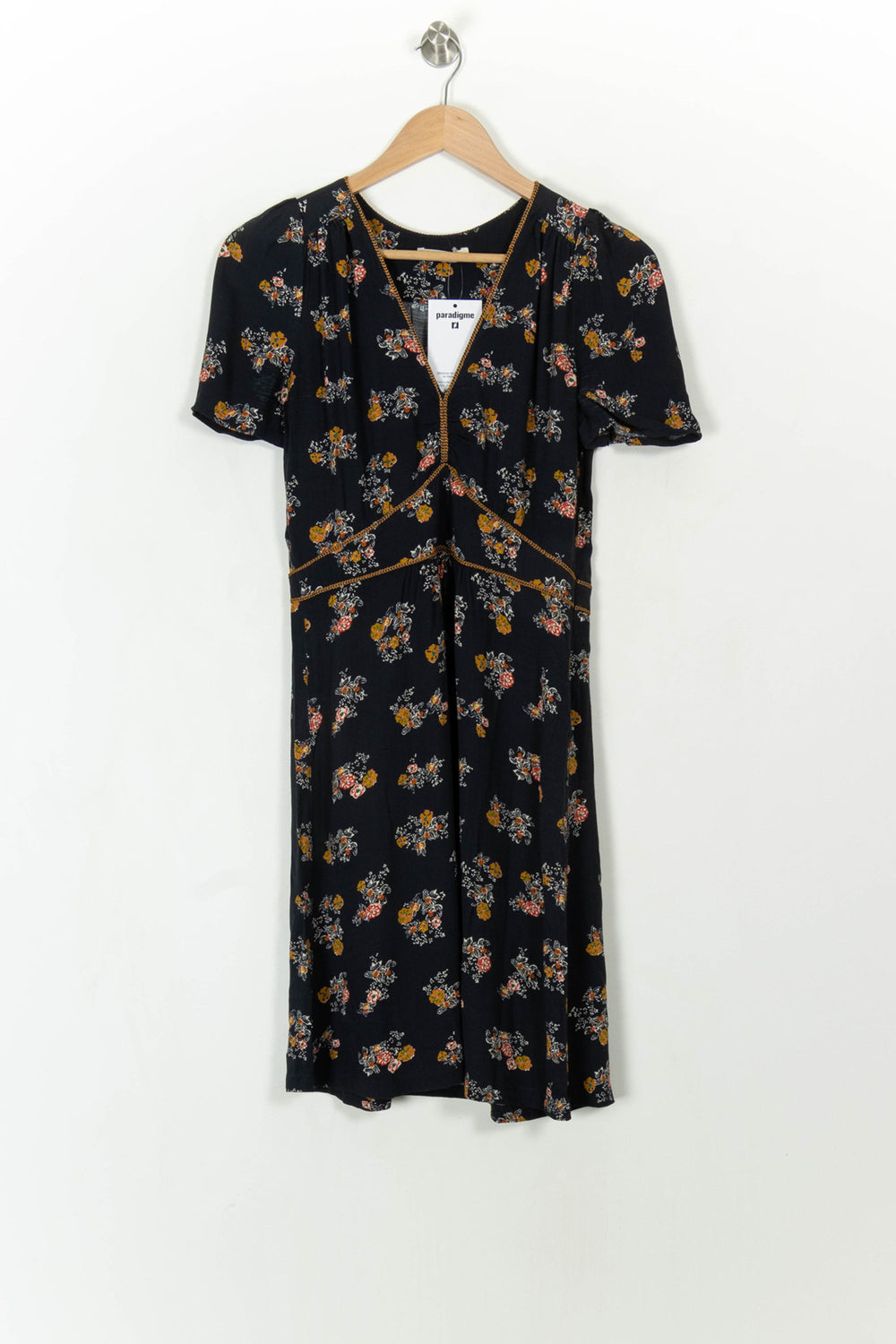 Robe Fleurie Noire et Jaune - Taille M/38 de la marque Sessùn | PARAD113765 - Vendu par Paradigme - Image 2