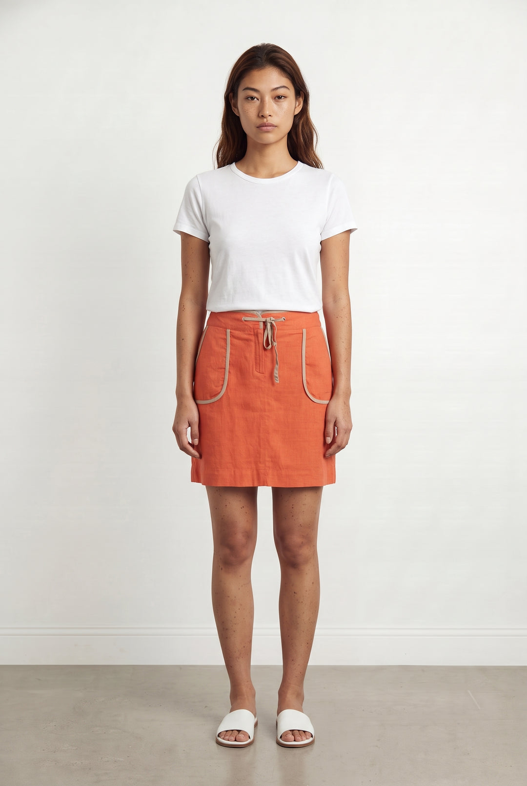 Jupe Droite Orange et Beige - Taille M/38 de la marque Caroll | PARAD113773 - Vendu par Paradigme - Image 1