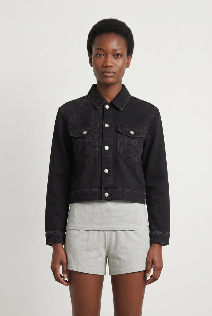 Veste en Jean Noire - Taille S/36 de la marque The Kooples | PARAD113806 - Vendu par Paradigme - Image 1