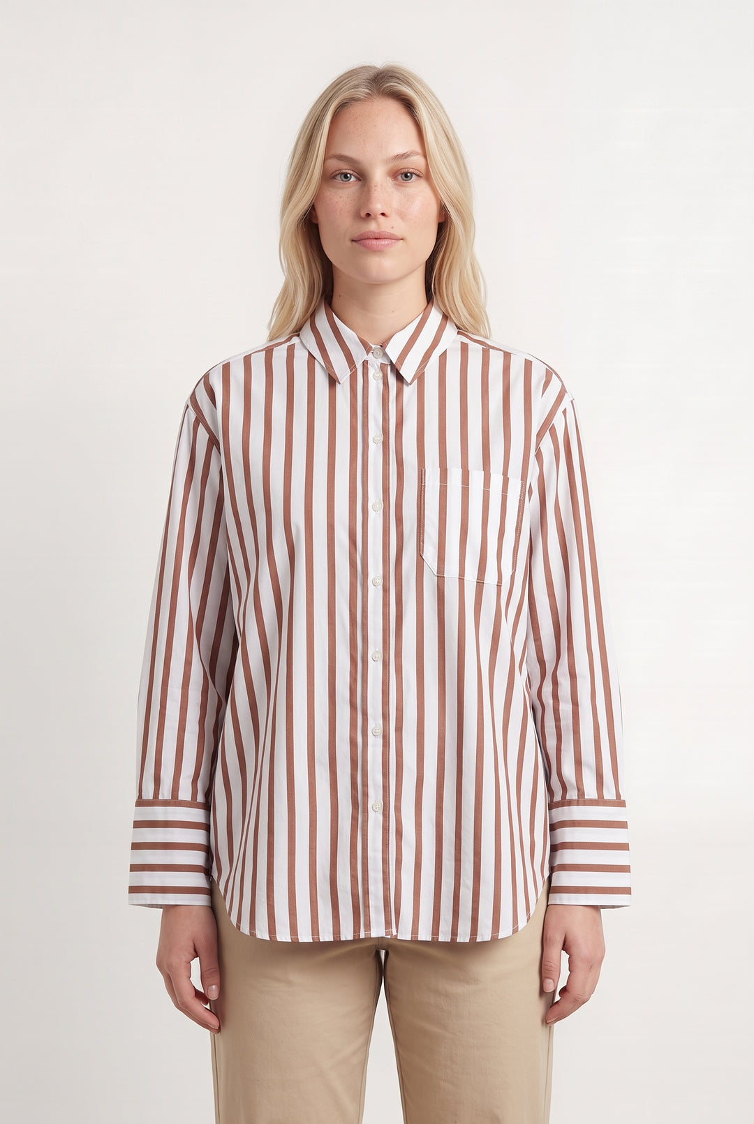 Chemise Rayée Marron et Blanche - Taille L/40 de la marque Sézane | PARAD113848 - Vendu par Paradigme - Image 1
