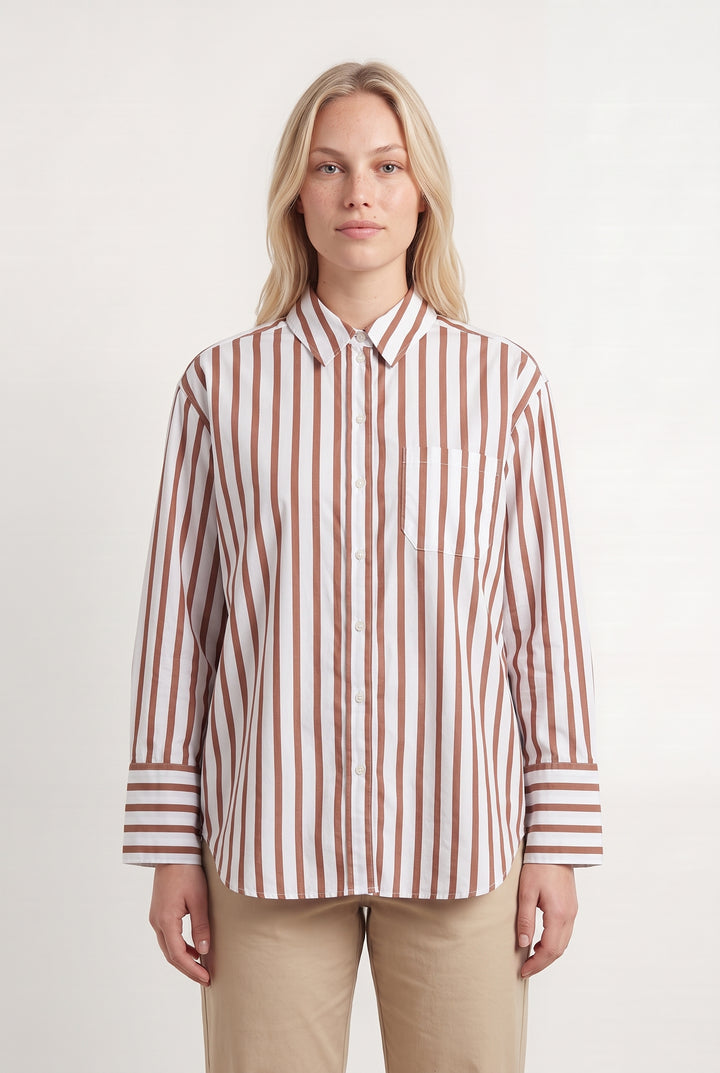 Chemise Rayée Marron et Blanche - Taille L/40 de la marque Sézane | PARAD113848 - Vendu par Paradigme - Image 1