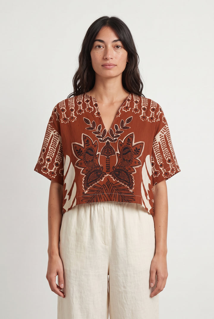 Blouse Marron et Beige - Taille S/36 de la marque La Fée Maraboutée | PARAD113970 - Vendu par Paradigme - Image 1
