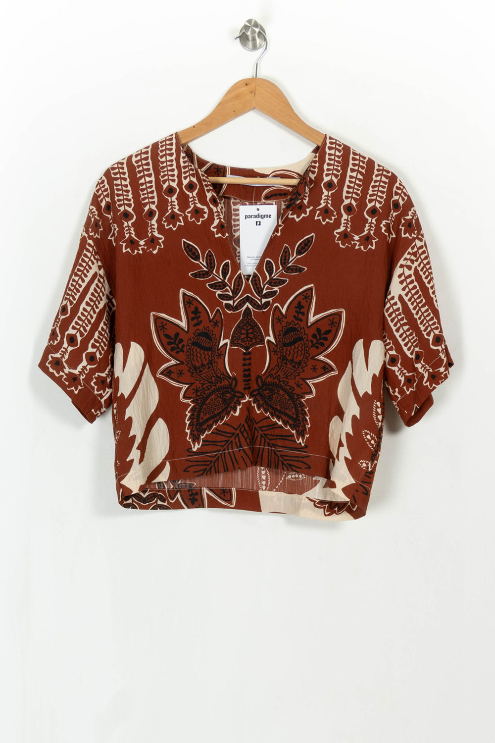 Blouse Marron et Beige - Taille S/36 de la marque La Fée Maraboutée | PARAD113970 - Vendu par Paradigme - Image 2