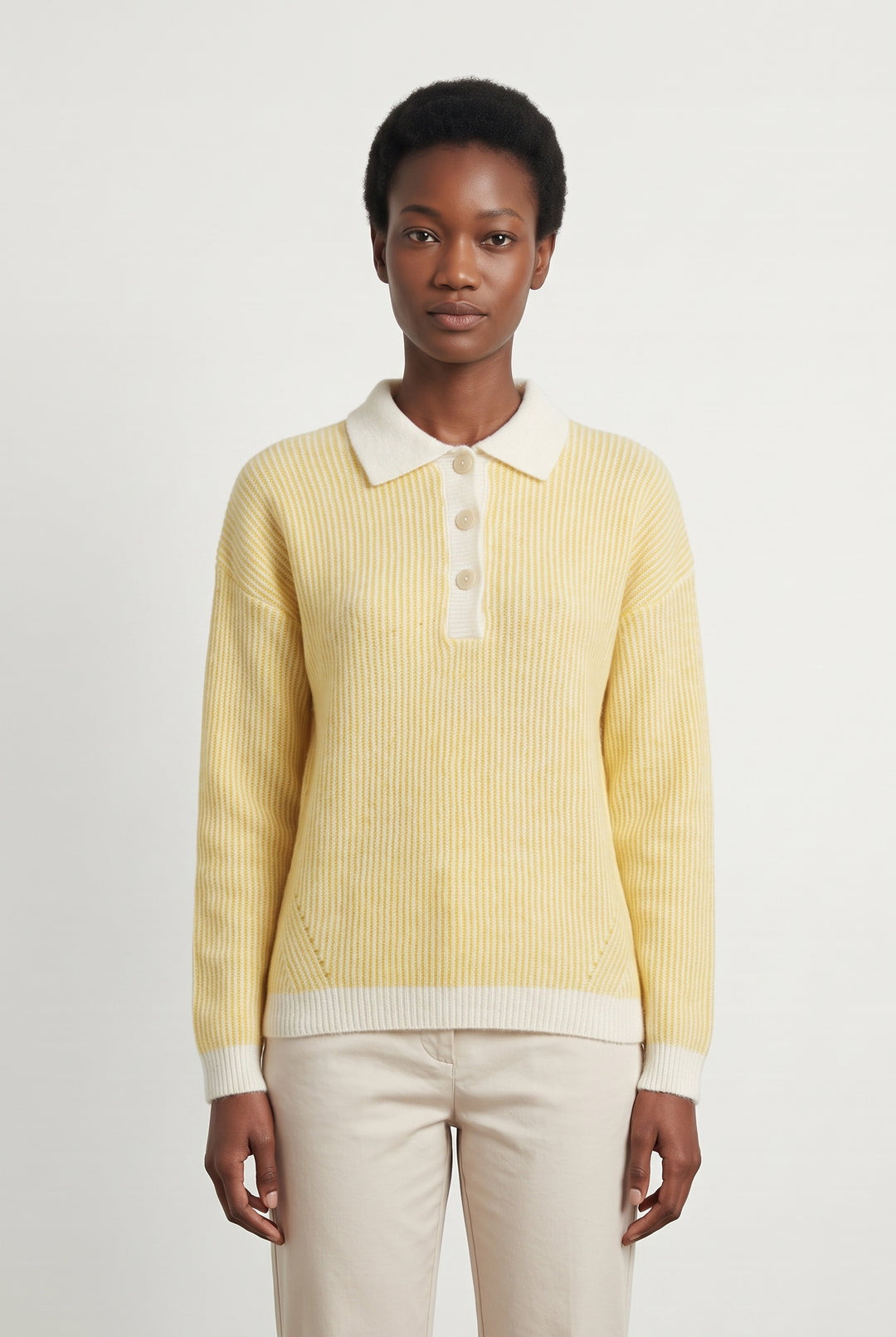 Polo en Laine Jaune et Blanc - Taille S/36 de la marque Caroll | PARAD114366 - Vendu par Paradigme - Image 1