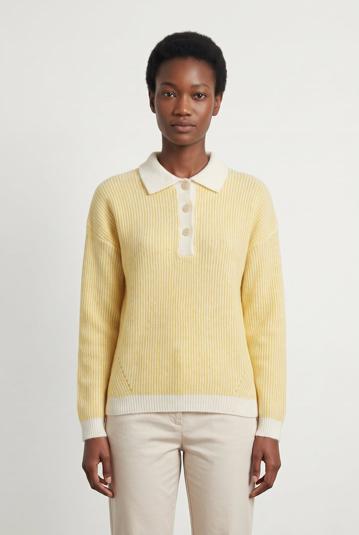 Polo en Laine Jaune et Blanc - Taille S/36 de la marque Caroll | PARAD114366 - Vendu par Paradigme - Image 1