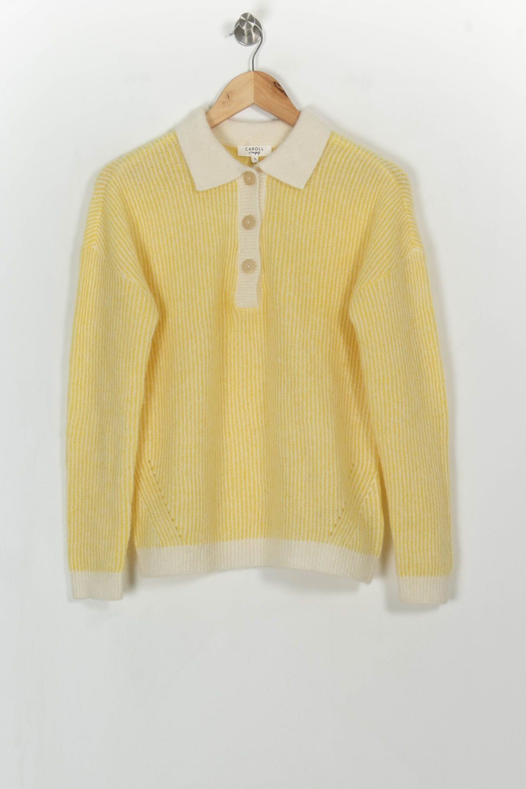 Polo en Laine Jaune et Blanc - Taille S/36 de la marque Caroll | PARAD114366 - Vendu par Paradigme - Image 2